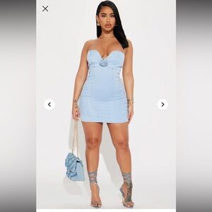 Know My Worth Sweetheart Mini Dress - Light blue